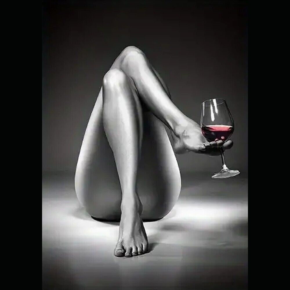 Stunning Woman Holding Wine Glass In Her Toes 12" x 16" Canvas Art Print Home & Garden:Home Décor:Posters & Prints Style Your Walls